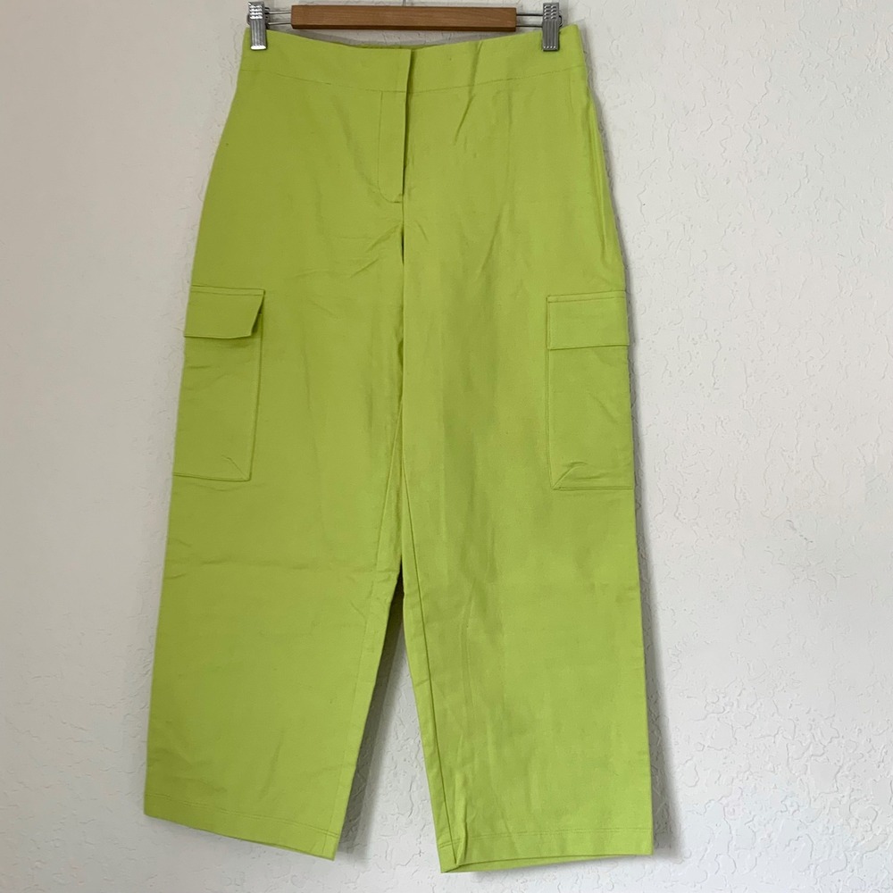 Eileen Fisher Wide Leg Cropped Cargo Pants Women PS Lime Chartreuse Utility Gorp
